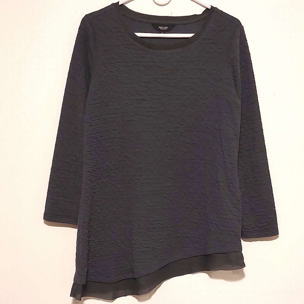 Simply Vera Vera Wang Grey Asymmetrical Textured Chiffon Detail Sweater EUC Sz M